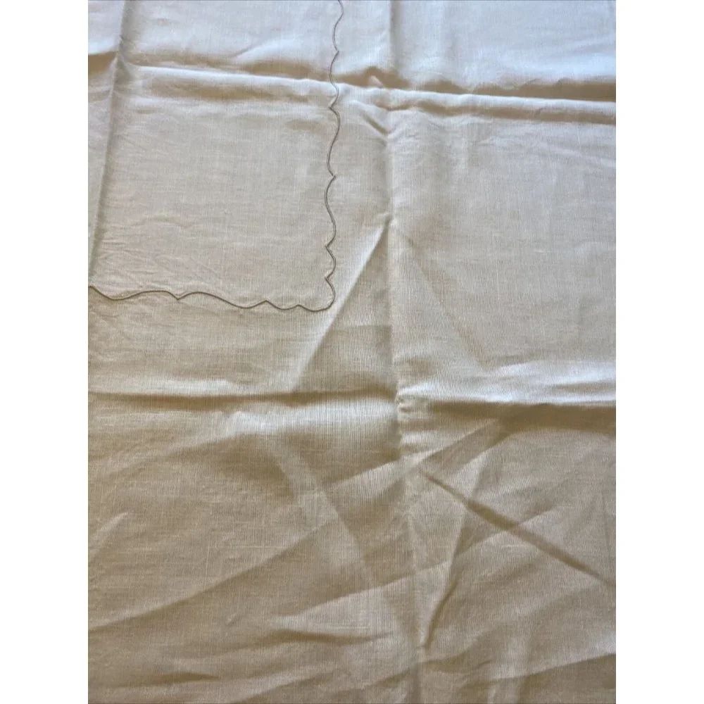 Vintage Table Cloth Linen Ivory Beige Embroidered Square 42